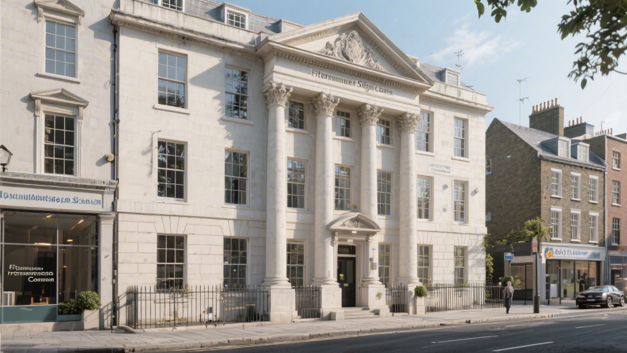 Exterior view of a Georgian-style office building on a Dublin street, representing a professional education centre located near Fitzwilliam Street Upper.